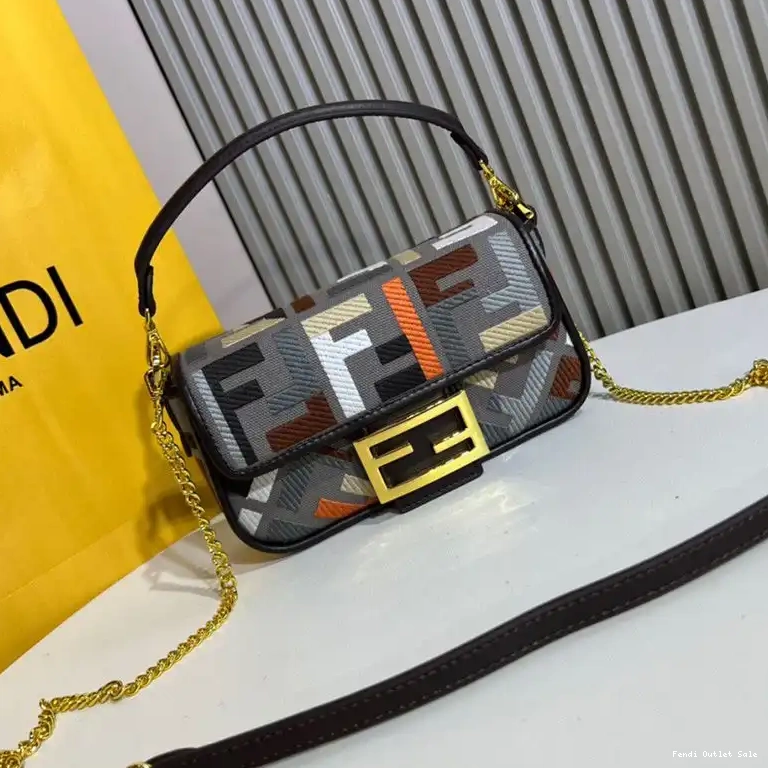 Cheap Bag Baguette Motif FF Multi Mini In Grey Fendi Canvas 0519